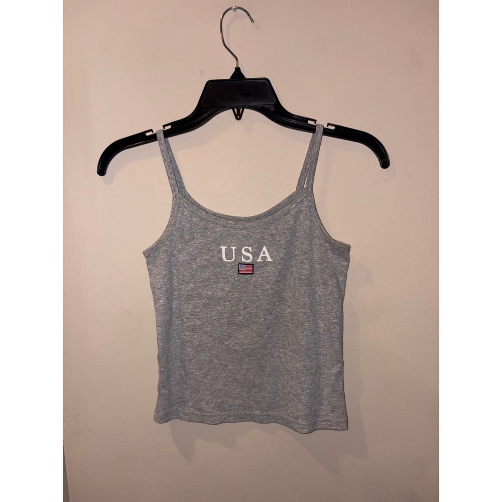 Aeropostale Y2K vintage Seriously Soft USA Flag Ribbed Cami Tank Top Gray Small